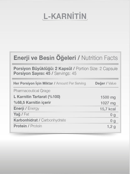 L-KARNİTİN KAPSÜL 1500 90 KAPSÜL